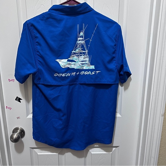Boys Blue Short Sleeve Shirt Ocean Coast Fishing Shirt - Picture 6 of 9